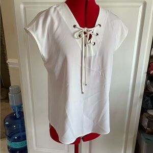 Tommy Hilfiger White Lace-Up Short Sleeve Top